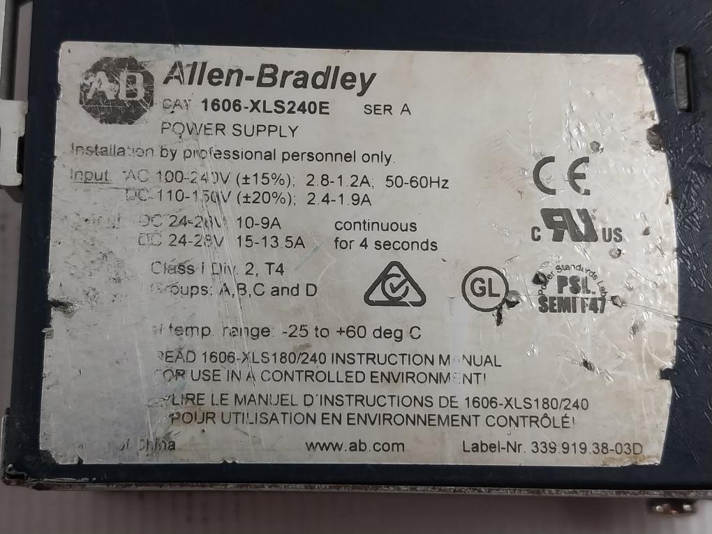 Allen-bradley 1606-xls240E Power Supply Dc 24-28V 15-13.5A