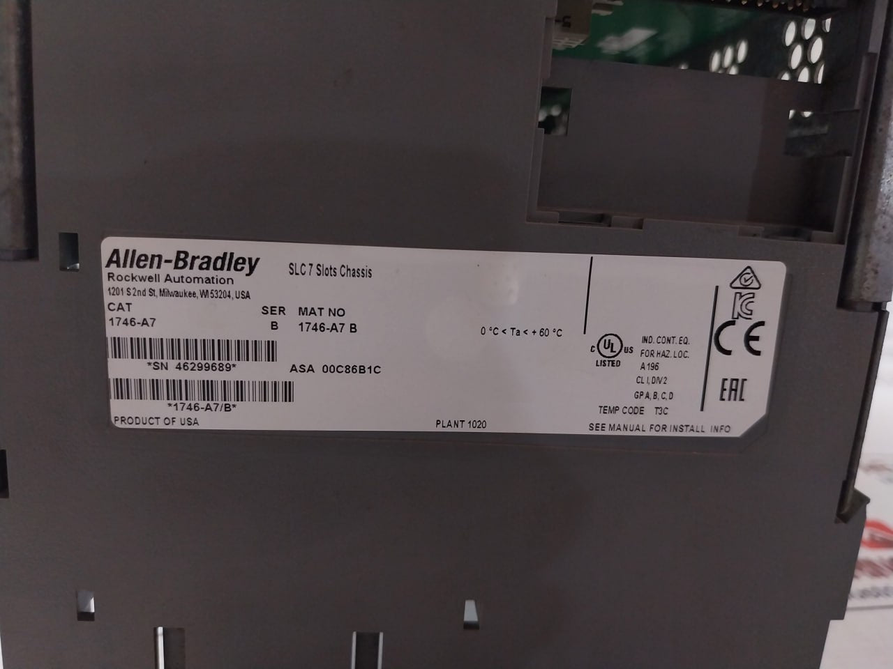 Allen-bradley 1746-a7 Plc Rack Slc 7 Slots Chassis Div 2
