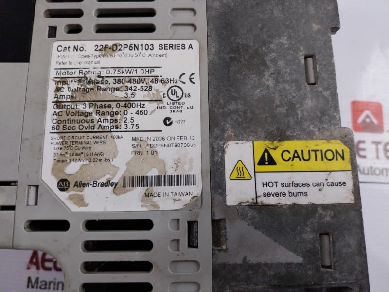 Allen Bradley 22f-d2p5n103 Series A Drive 3 Phase, 0-400 Hz