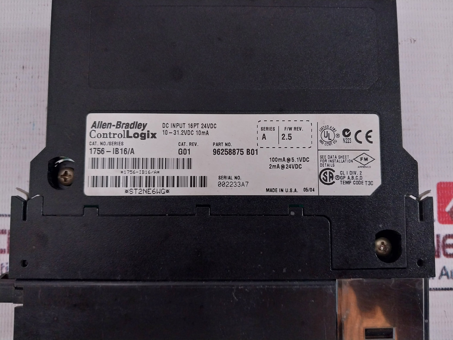 Allen Bradley Controllogix 1756-ib16 Series A Dc Input Module 16Pt 24Vdc Rev G01