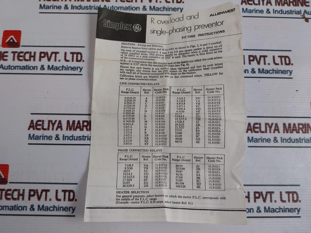 Allen West OLRHXR Overload Relay Heater Pack 24.006.0054