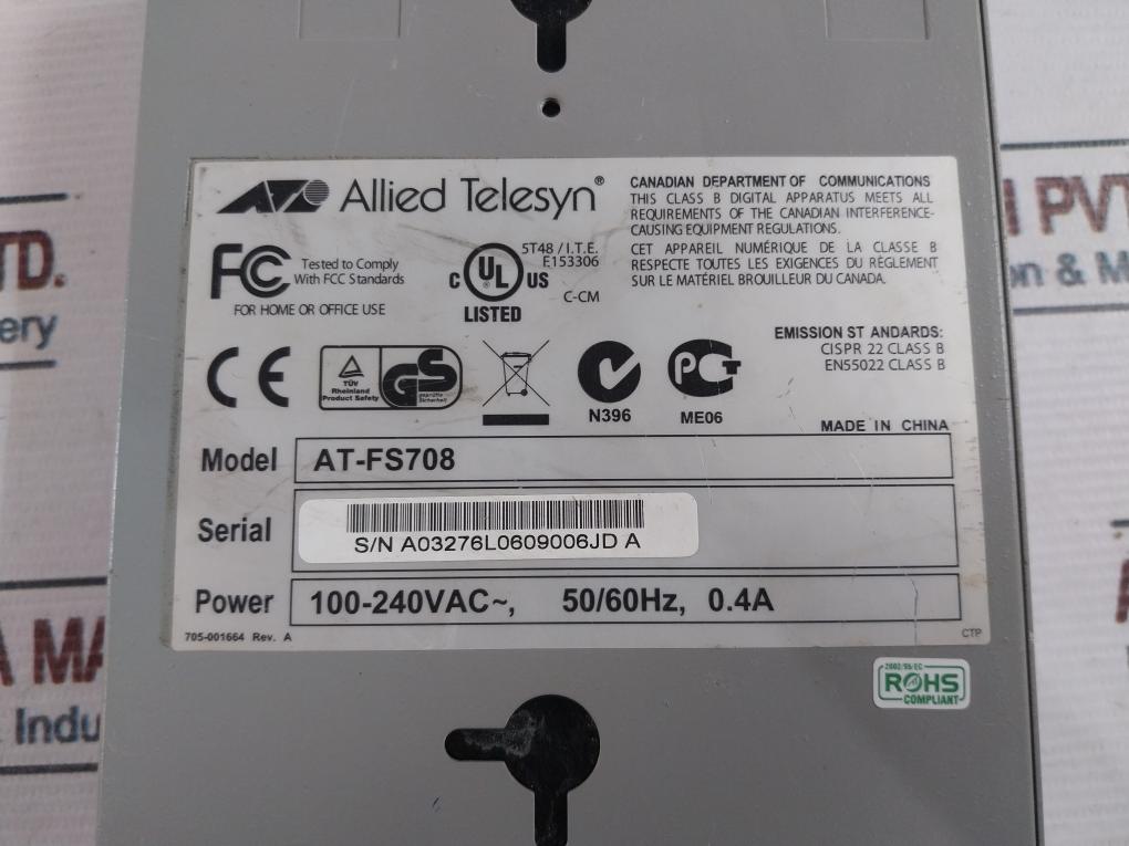 Allied Telesis At-fs708 8 Port 10/100 Mbps Fast Ethernet Switch