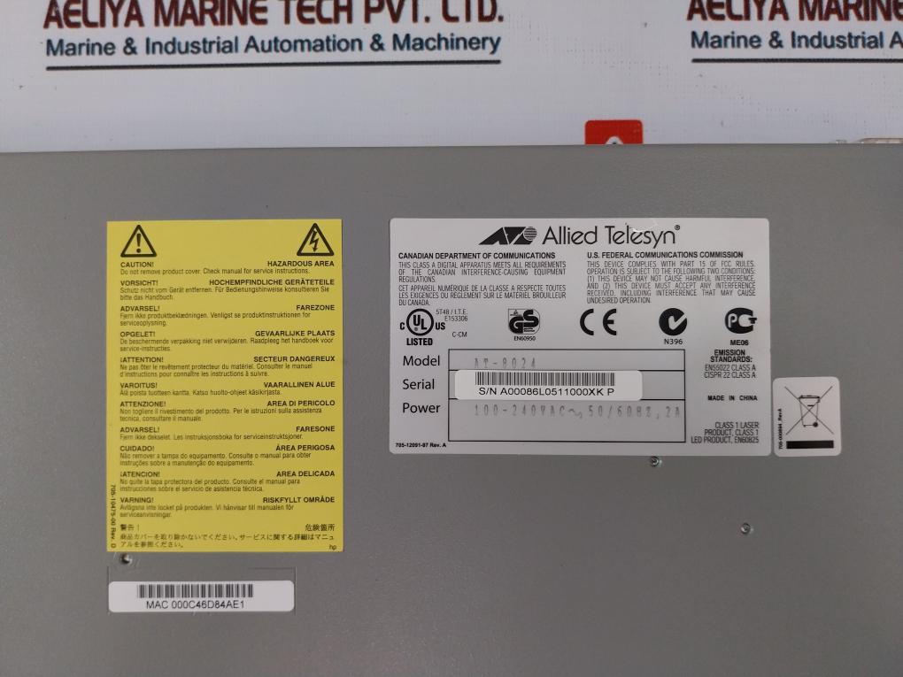 Allied Telesyn At-8024 Fast Ethernet Switch Set 100-240Vac~ 50/60Hz 2A