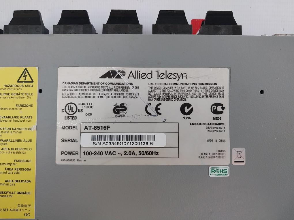 Allied Telesyn AT-8516F/SC 100base-fx Fast Ethernet Switch 100-240Vac~ 2.0A