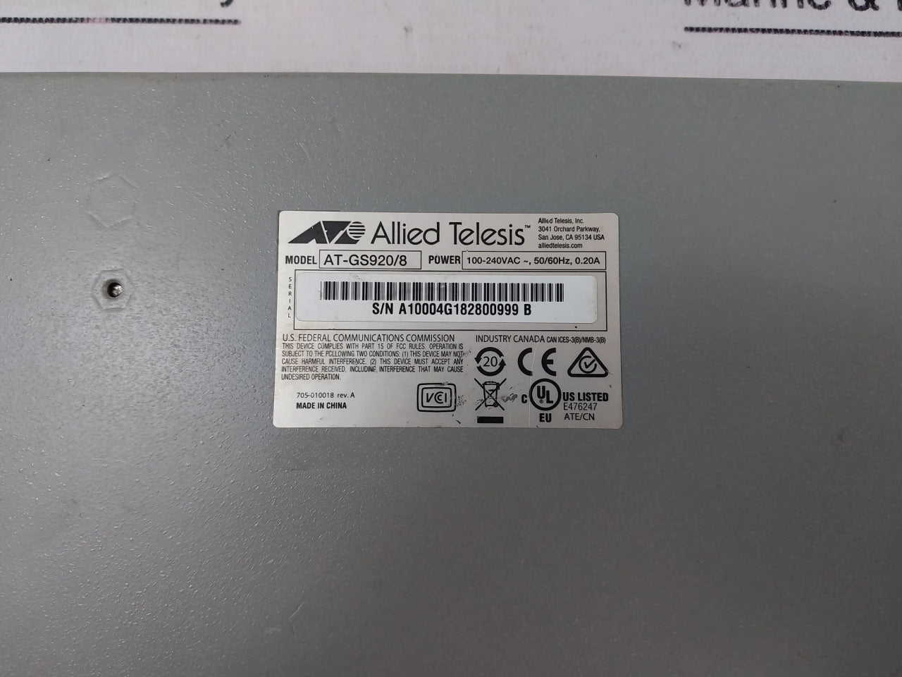 Allied Telesis At-gs920/8 8 Port Gigabit Ethernet Switch