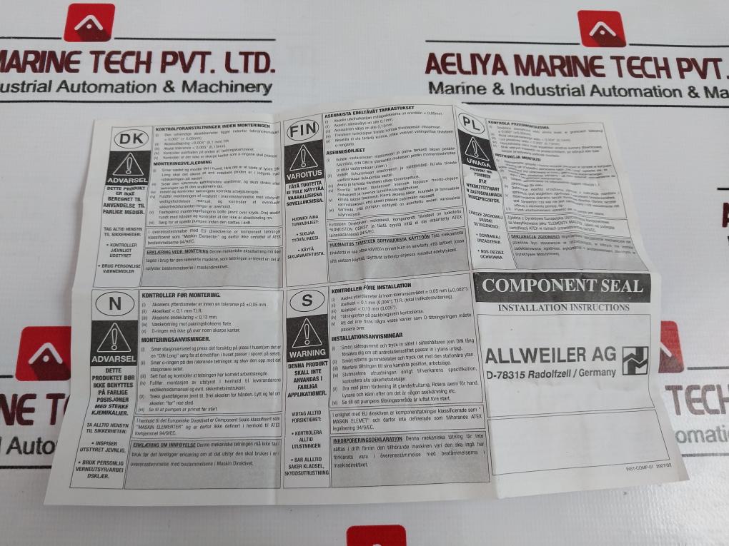 Allweiler N-B02-DDX1-0200 Mechanical Seal, DVZ-ABM2
