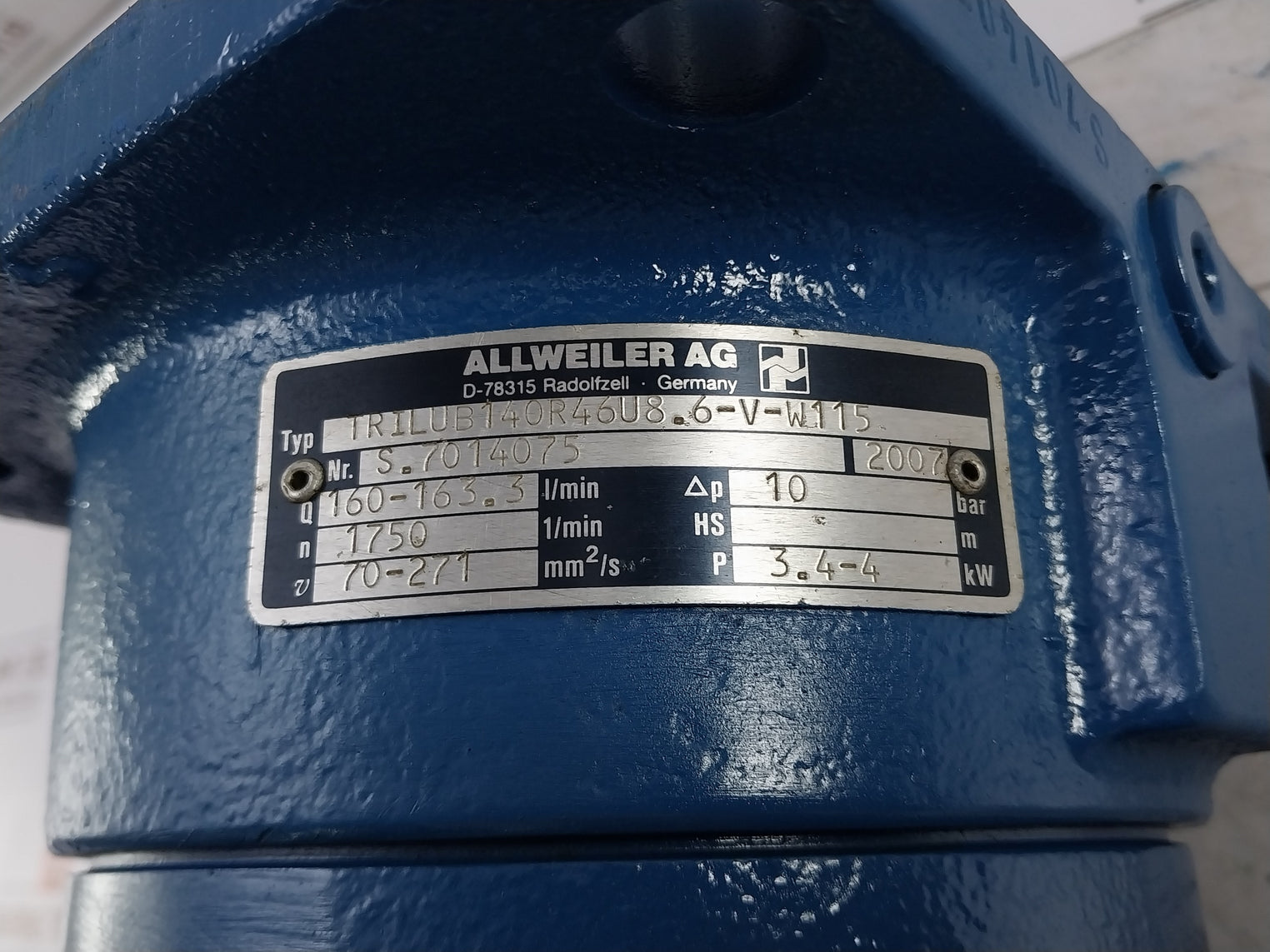 Allweiler Trilub140R46U8.6-v-w115 Screw Pump 3.4-4 Kw 10 Bar