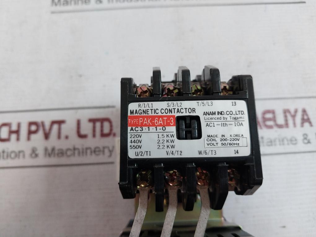 Anam Pak-6At-3 Magnetic Contactor Coil Voltage 200-220V 50/60 Hz 0.7A