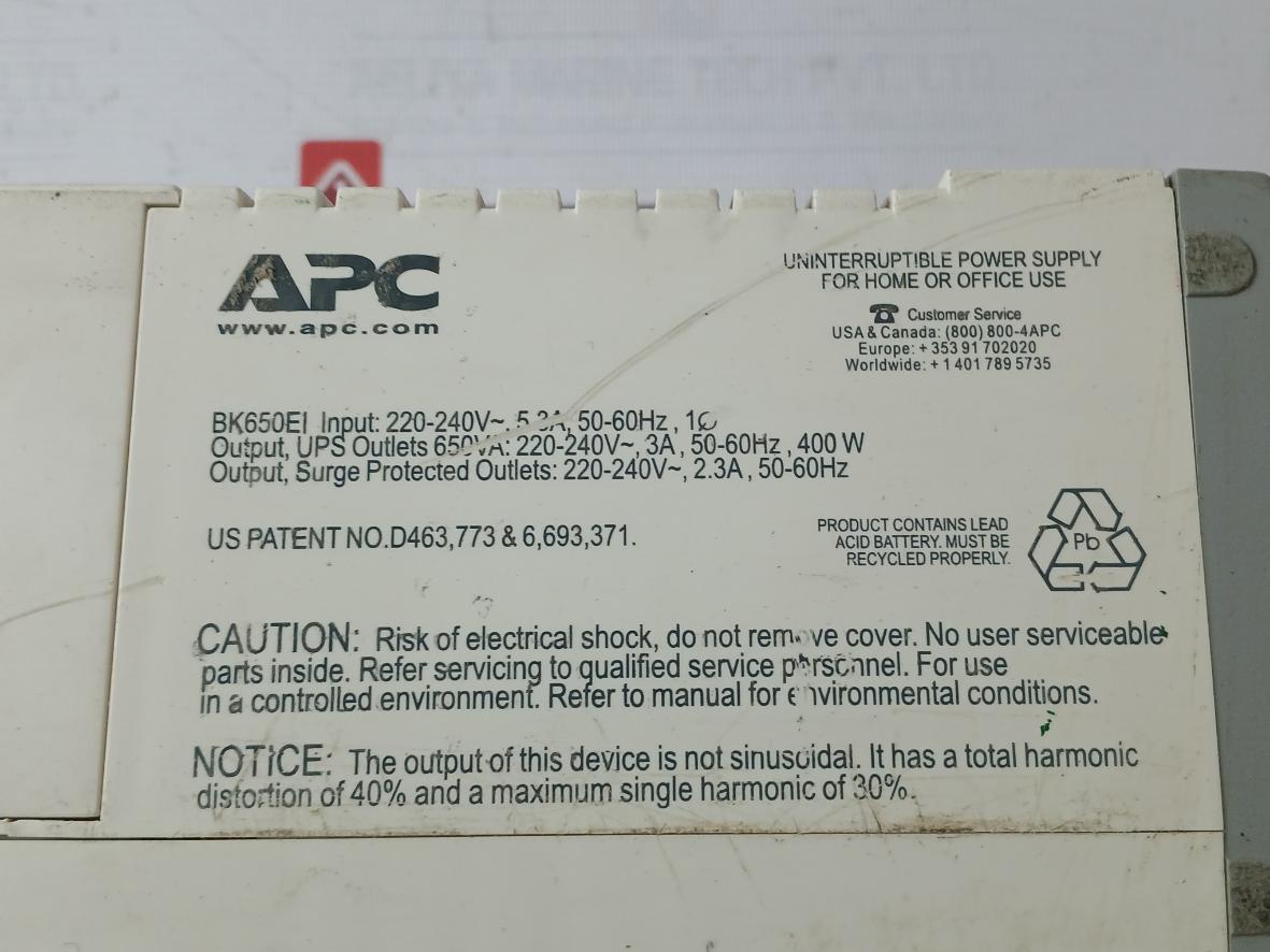 Apc Bk650Ei Back-ups Uninterruptible Power Supply Cs 220-240V, 5.3A 50-60Hz 400W