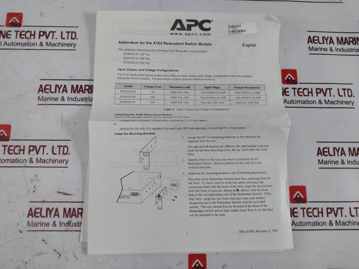 Apc Su042X163 Automatic Transfer Switch 120V 50-60Hz Ats 20A 100/120V 0M-7600A