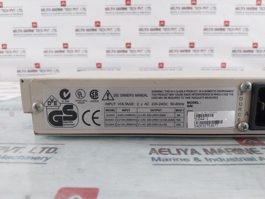 Apc Su044-1 Redundant Switch Ac 220-240V; 50-60Hz , Input: 2 X 13A (3000Va)