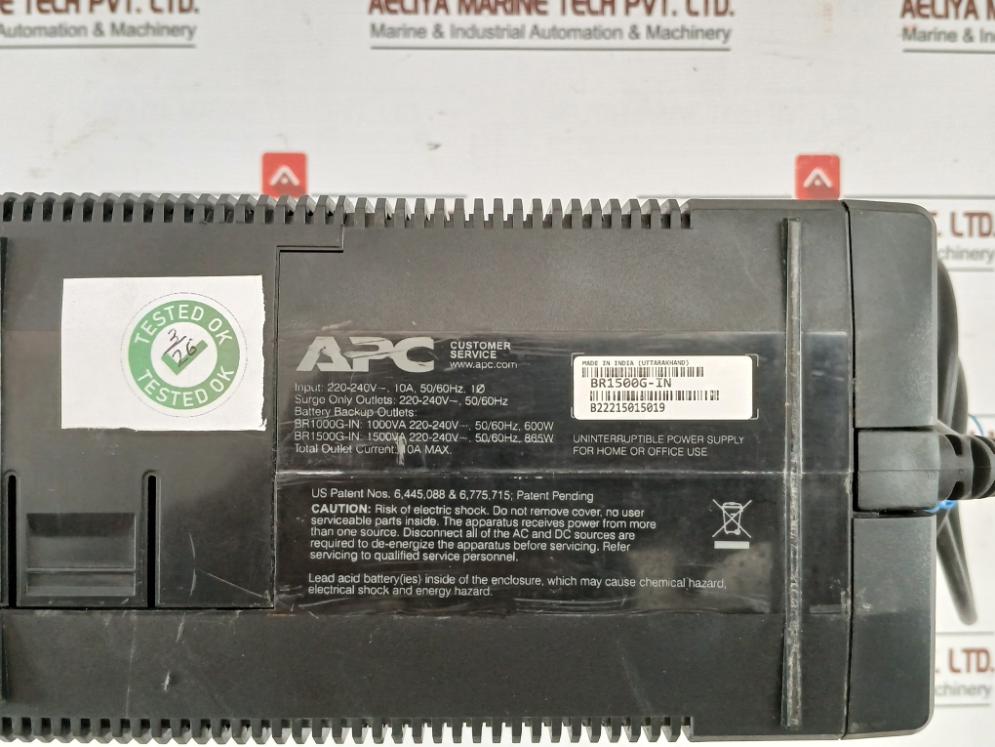 Apc Uninterruptible Power Supply Br1500G-in 50/60Hz, 600W
