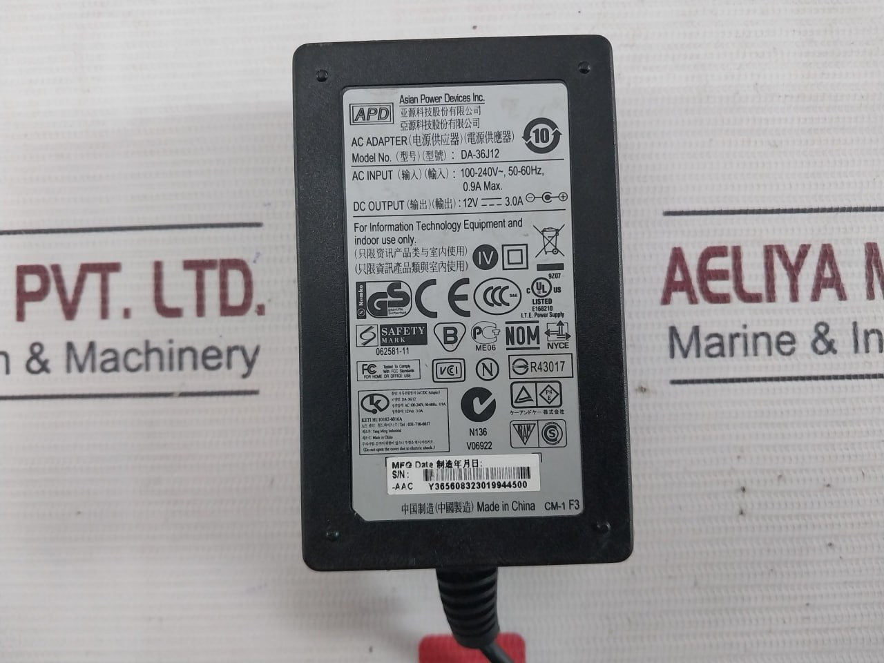 Apd Da-36J12 Ac/Dc Adapter (Power Supply) E168210 12V 3.0A 100-240V 50-60Hz 0.9A
