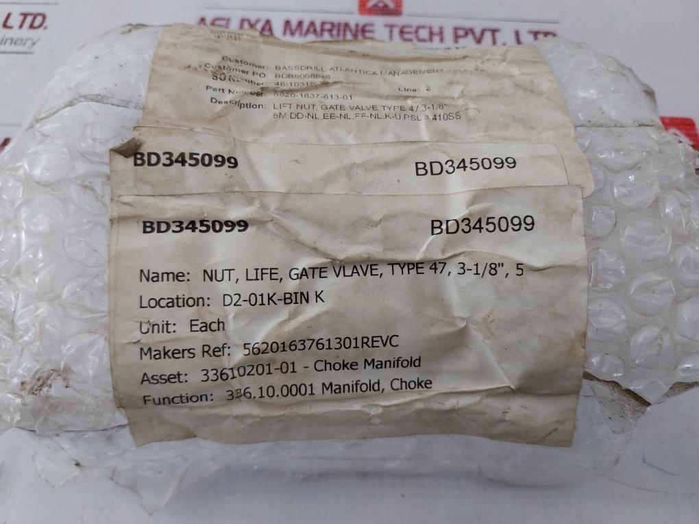 App 83260-15-02 Nut Life Gate Valve Type 47 3-1/8 Inch Rev A