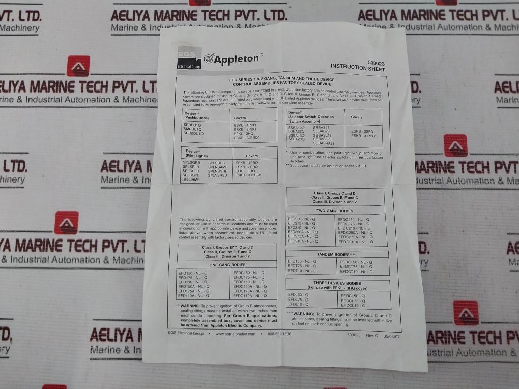 Appleton Efdc275Nlq 06/11M 3/4