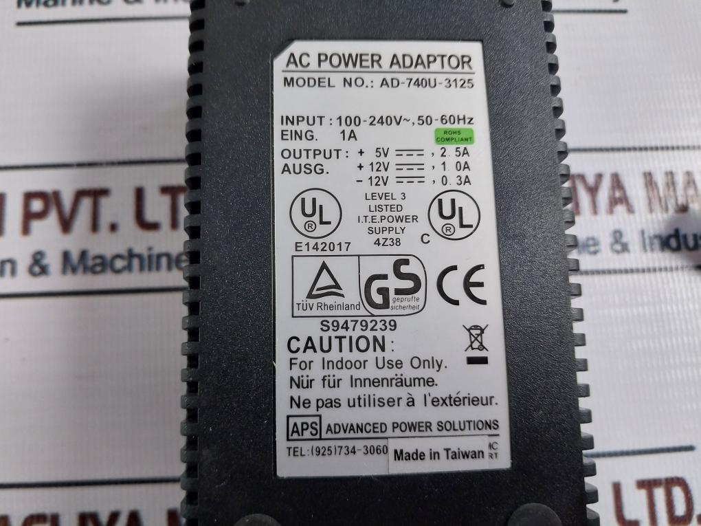 Aps Ad-740U-3125 Ac Power Adaptor 100-240V~, 50-60 Hz 1A