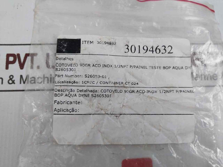 Aqua Dyne S26053-01 Stainless Steel Elbow Cotovelo 90Gr Aco Inox 1/2 Npt
