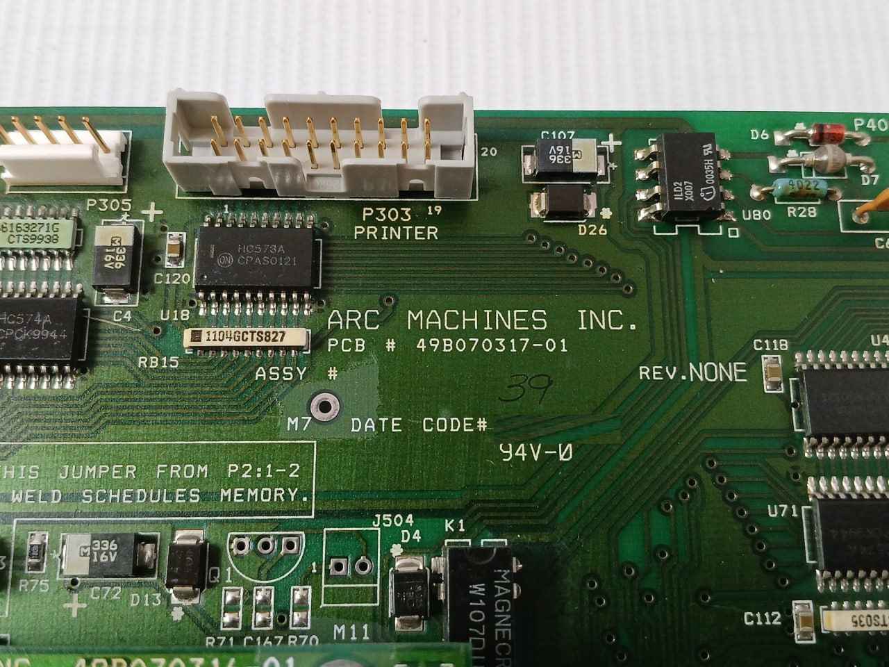 Arc Machines 49b070317-01 Cpu Control Board 13b070316-01