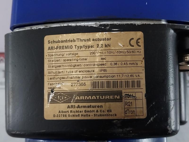 Ari-armaturen 2,2 Kn Thrust Actuator 230v Ip65 Control-speed 0.38/0.45 Mm/s