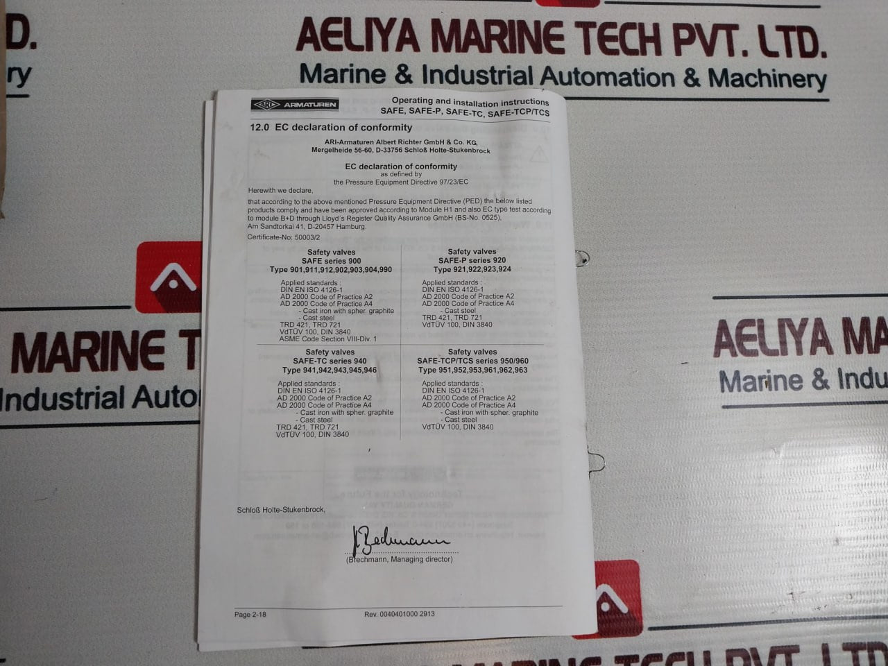 Ari Armaturen Js1049/Sa395 Safety Valves 10 Bar Ts 350°C Dn 40/65