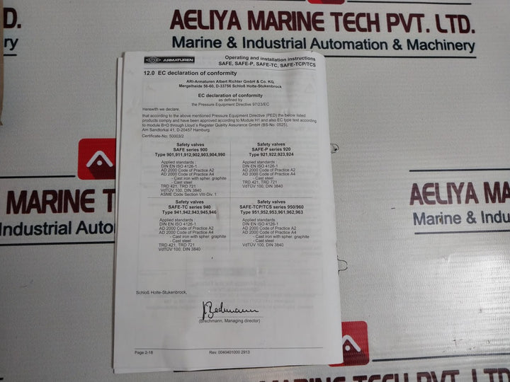 Ari Armaturen Js1049/Sa395 Safety Valves 10 Bar Ts 350°C Dn 40/65