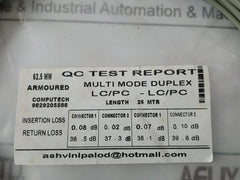 Armored Optical Fiber 62.5/125 Mm-2C 3.0Mm Multi Mode Duplex Lc/Pc-lc/Pc 25M