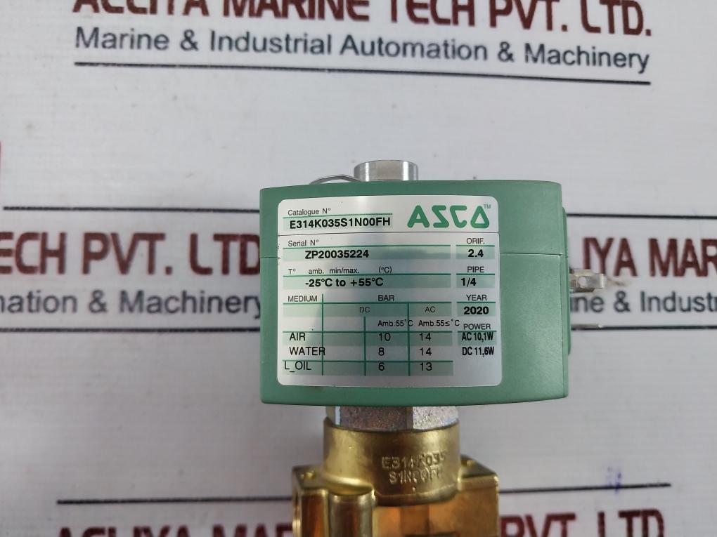 Asco E314K035S1N00FH 3/2 Solenoid Valve Direct Operated