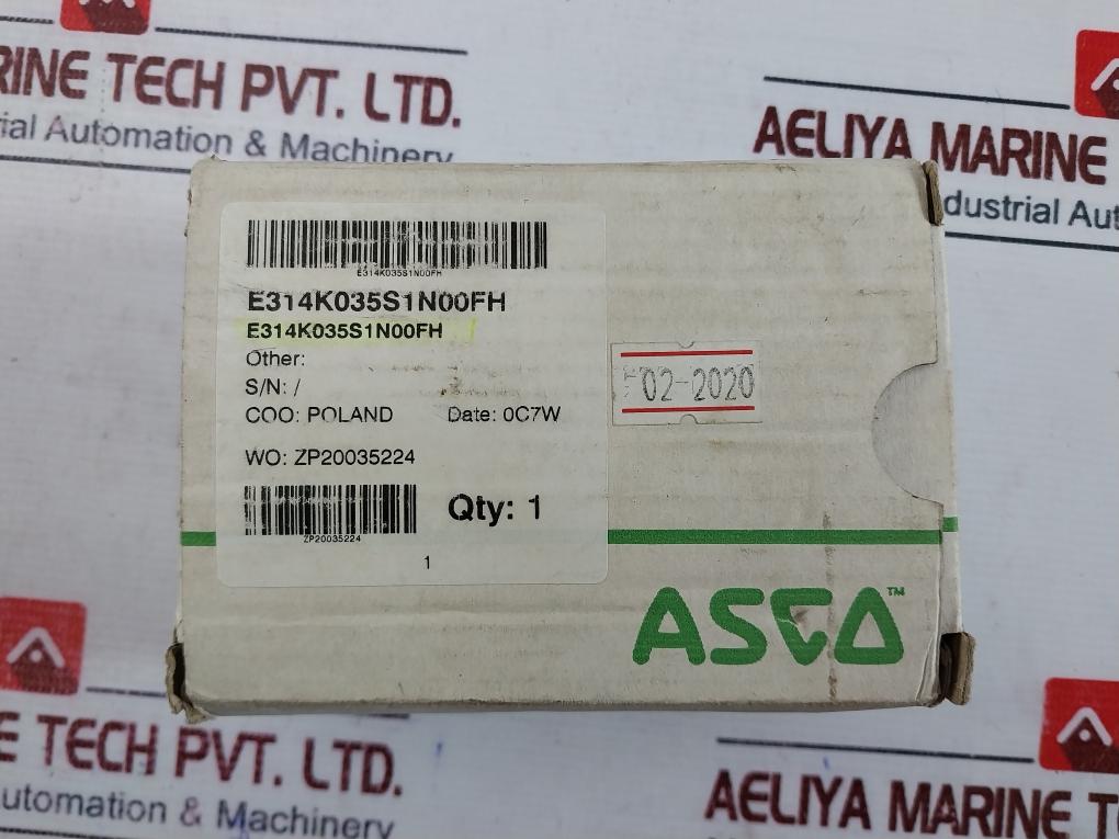 Asco E314K035S1N00FH 3/2 Solenoid Valve Direct Operated