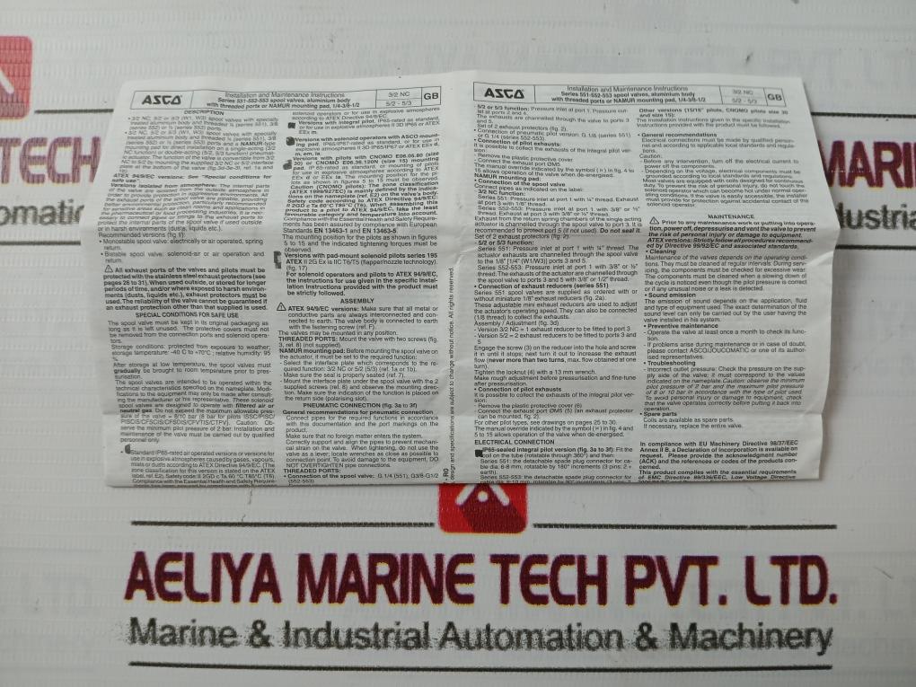 Asco G551A001 Ms Solenoid Valve Set Scg551A001Ms 120Vac/50-60Hz