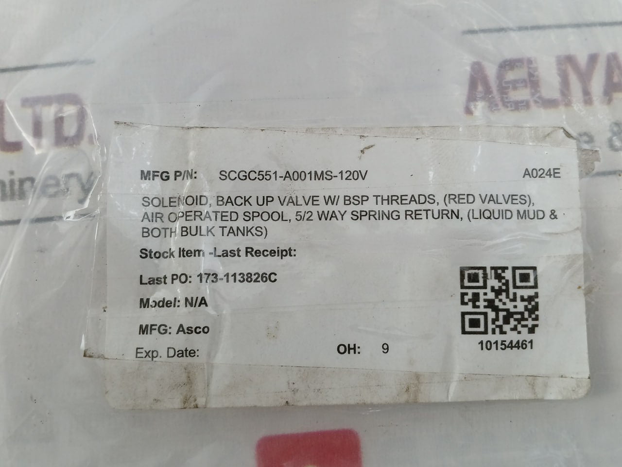 Asco Scg551A001Ms.24/Dc Solenoid Spool Valve 10Bar 2.5W Dc 6 Mm