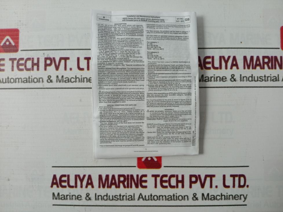 Asco Scg551A001Ms.24/Dc Solenoid Spool Valve 10Bar 2.5W Dc 6 Mm