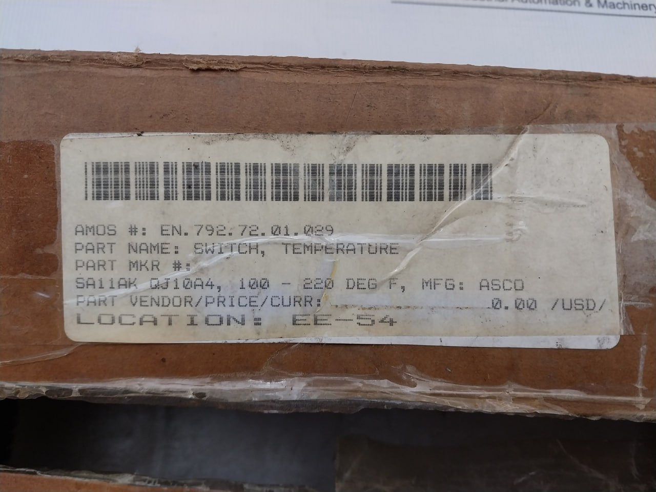 Asco Sa11Ak Pressure Switch 5A, Res 125 Or 250Vac