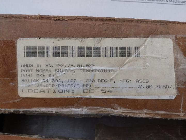 Asco Sa11Ak Pressure Switch 5A, Res 125 Or 250Vac