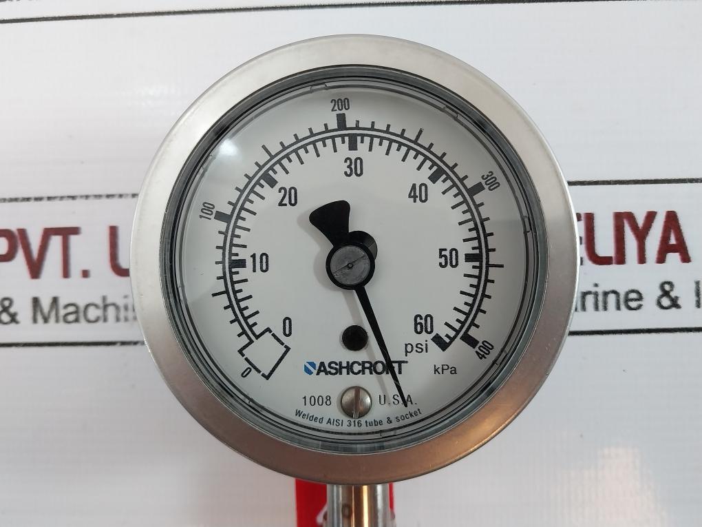 Ashcroft 238A460-02 Glycerin Filled Pressure Gauge 0-60 Psi 0-400 Kpa