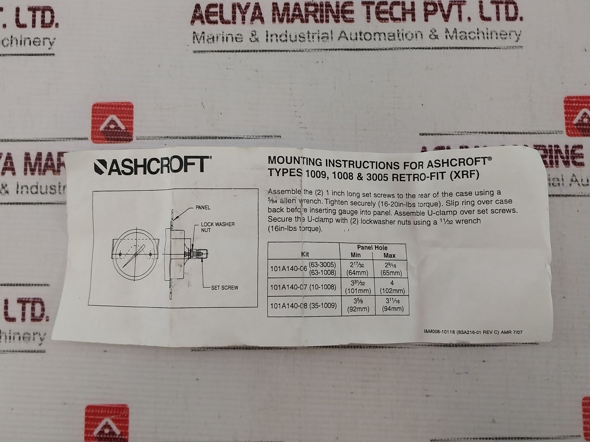 Ashcroft 63-1008-s-02B-3000#/Br-#160-03Ljllrf Pressure Gauge Kit Rev: E
