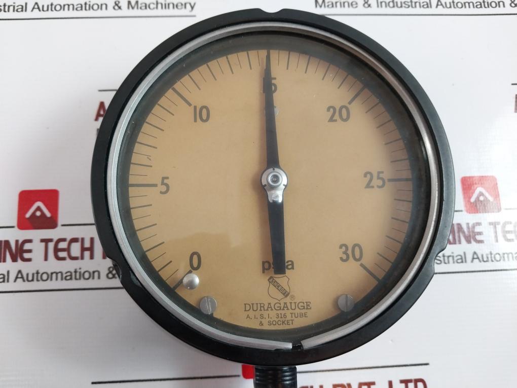 Ashcroft A.i.s.i 316  Pressure Gauge Tube Socket Range 0-30