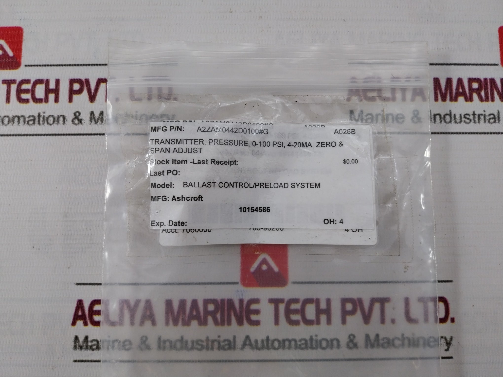 Ashcroft A2Yam0442C1100 A2 Pressure Transmitter 100Psi 12-36Vdc 4-20Ma -20°C/+85°C