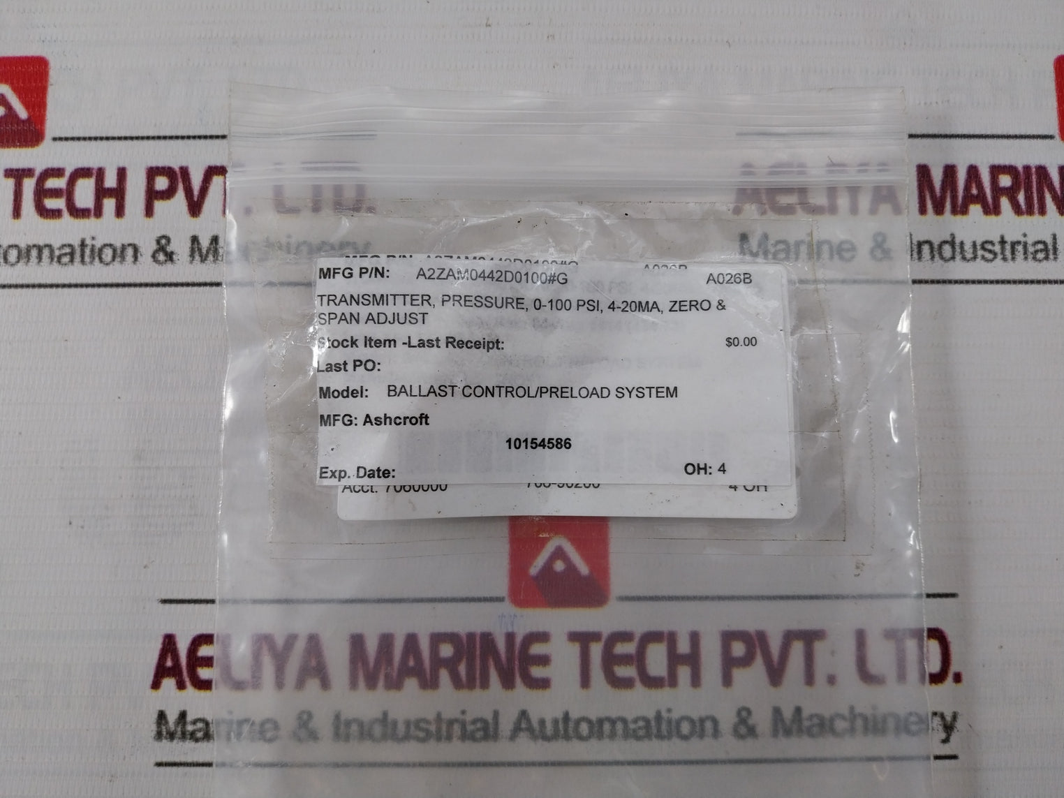 Ashcroft A2Yam0442C1100 A2 Pressure Transmitter 100Psi 12-36Vdc 4-20Ma -20°C/+85°C