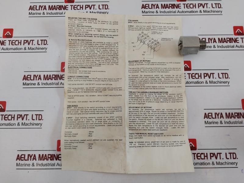 Ashcroft T761T05030-xfs Temperature Switch, 75-205°F, 15A 238A380-01