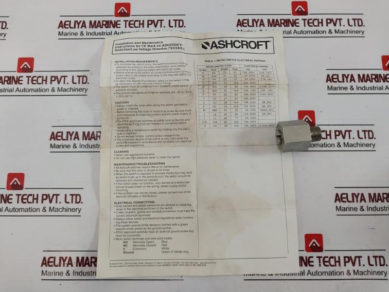 Ashcroft T761T05030-xfs Temperature Switch, 75-205°F, 15A 238A380-01