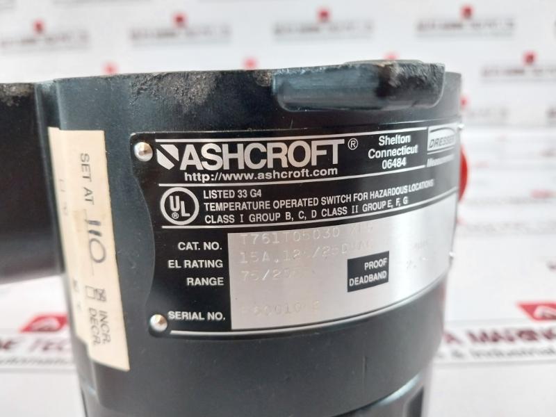 Ashcroft T761T05030-xfs Temperature Switch, 75-205°F, 15A 238A380-01