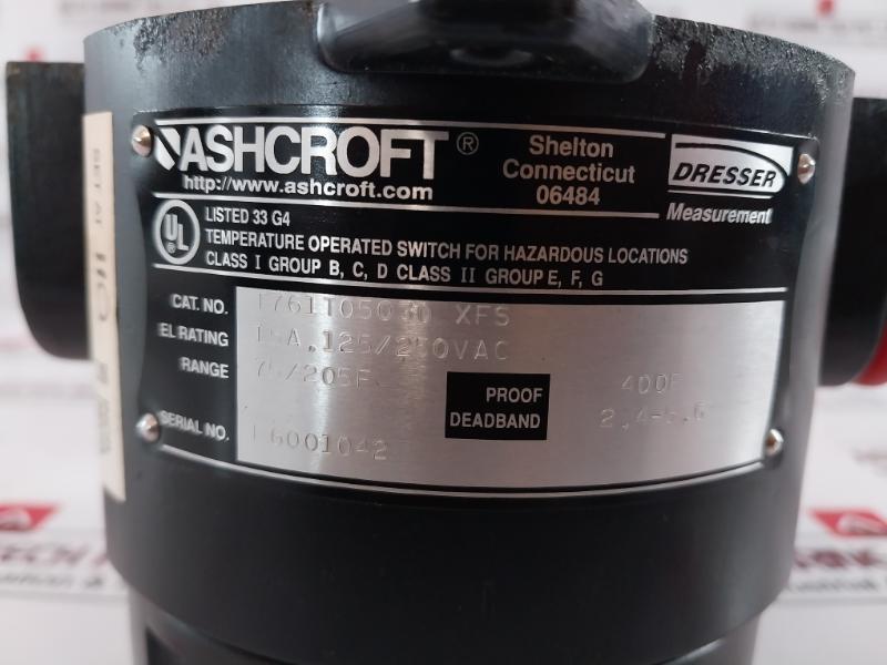 Ashcroft T761T05030-xfs Temperature Switch, 75-205°F, 15A 238A380-01