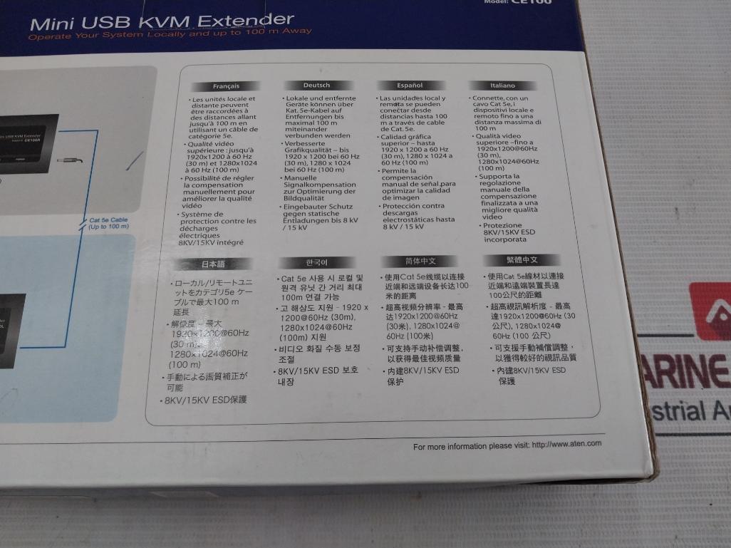 Aten Ce100L Mini Usb Kvm Extender Set With Cable & Kvm Switch Ce100 2L-5203U