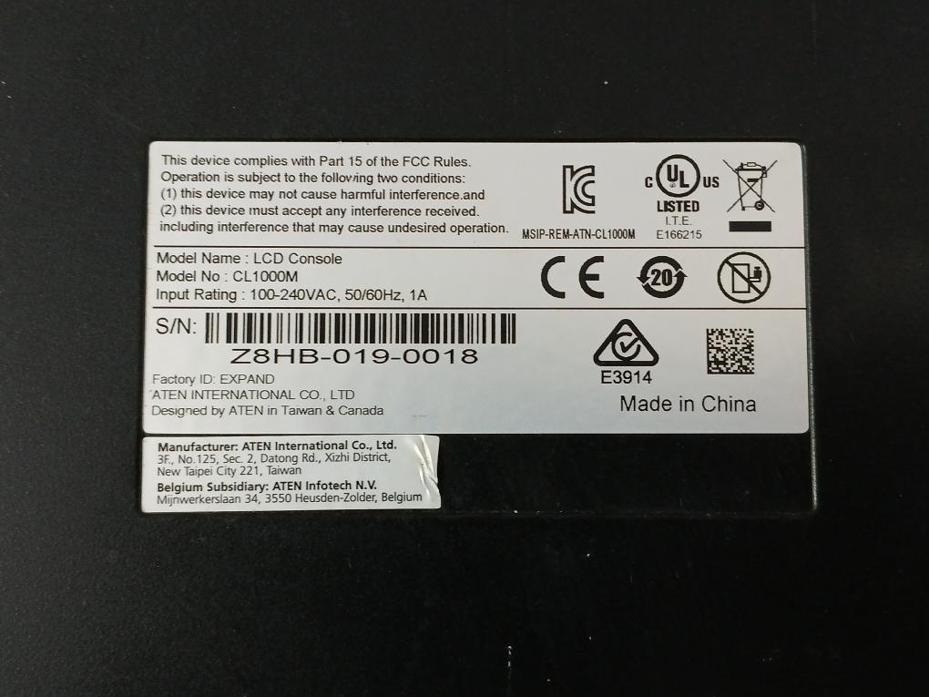 Aten Cl1000M Single Rail Lcd Console 100-240Vac 50/60Hz 1A