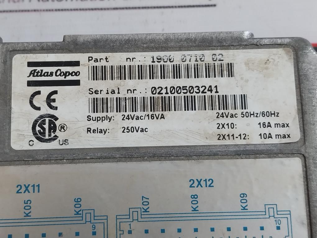 Atlas Copco 1900 0710 02 Panel Controller 24Vac/16Va (Not Working)