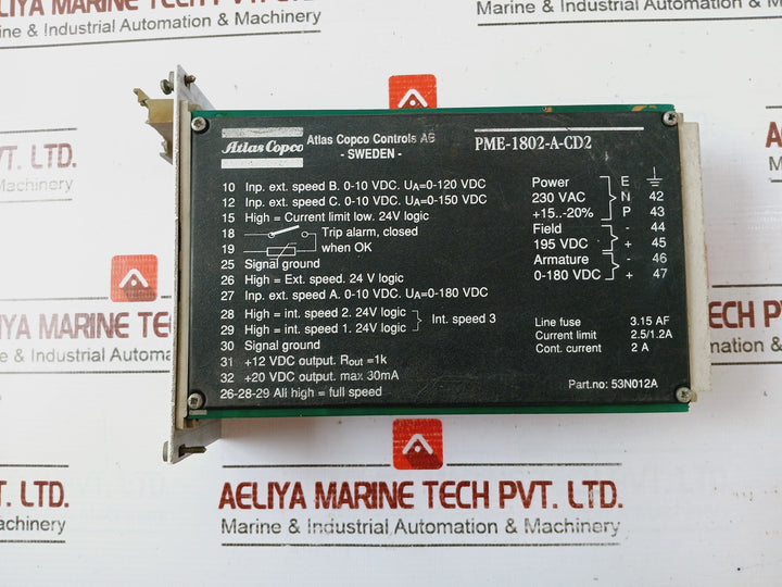 Atlas Copco Pme-1802-a-cd2 Power Supply Module 53N012A 230Vac 2.5/1.2A 24V Logic