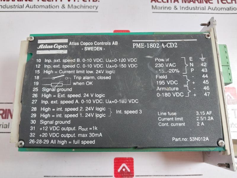 Atlas Copco Pme-1802-a-cd2 Power Supply Module 53n012a 230vac 195 Vdc 24v 2a