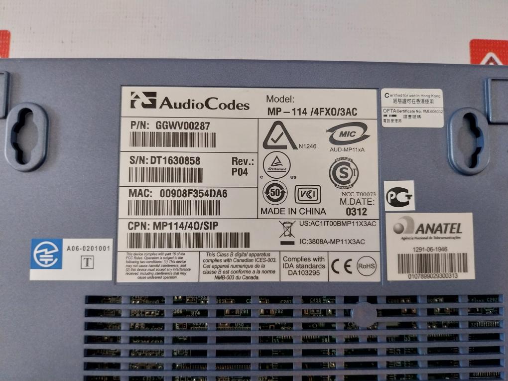 Audiocodes Mp-114, Mp-114/4Fxo/3Ac Voip Mediapack Analog Gateway Ggwv00287