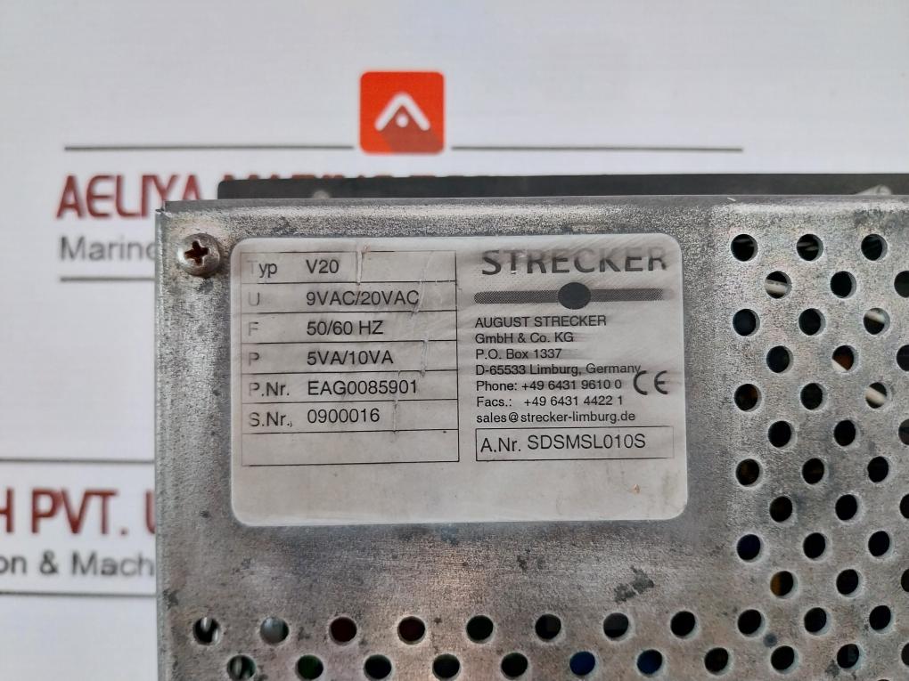 August Strecker V20 Operating Screen Eag0085901 9Vac/20Vac 50/60Hz