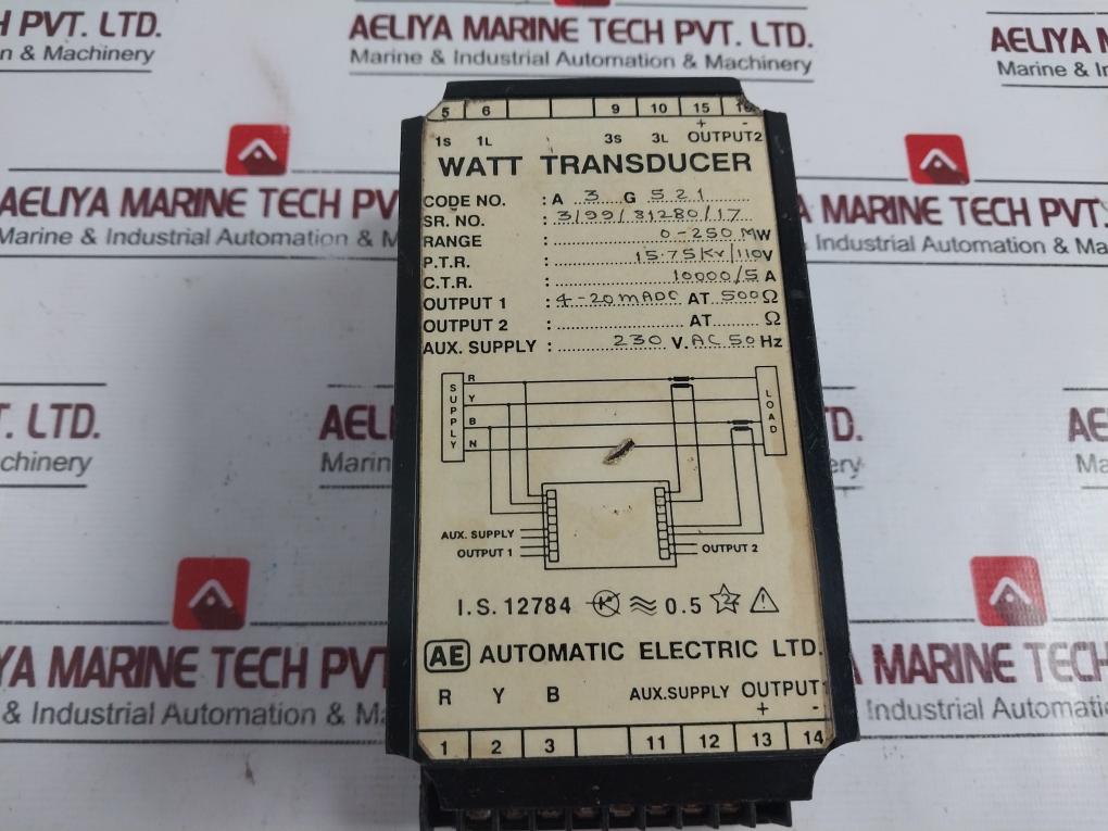 Automatic Electric A3G521 Watt Transducer 0-250mW 15.75kV/110V